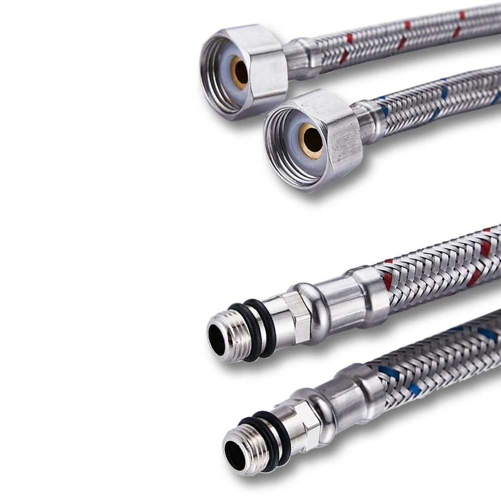 Haiba Pack of 2 Kitchen/Basin Monobloc Mixer Tap Connectors Flexi Pipes Tails British Standard Pipe M10 x1/2 Fitting 700mm Long (Silver Pipes)