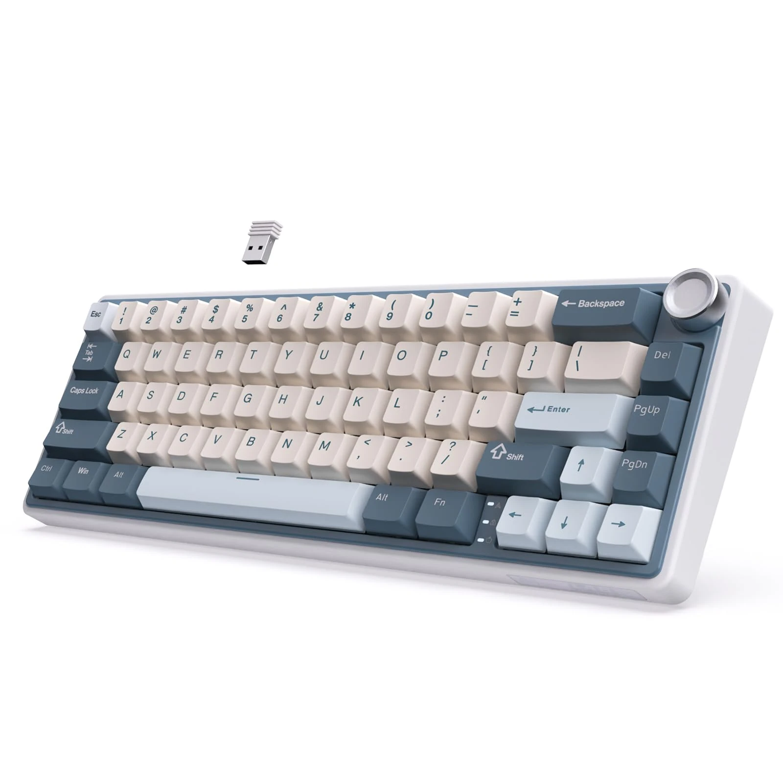 RK ROYAL KLUDGE R65 Mechanical Keyboard Wireless with Volume Knob, Gasket Mounted 60% Gaming Keyboard with 66Keys, Tri-Mode 2.4G/USB-C/BT US Layout PBT Keycaps, QMK/VIA, Hot-Swap Cream Switch, Blue