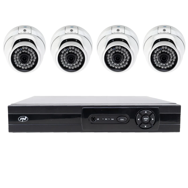 AHD video surveillance package PNI House AHD880, 8 channels, 5MP - DVR/NVR and 4 outdoor cameras AHD25, 5MP, dome, IP66