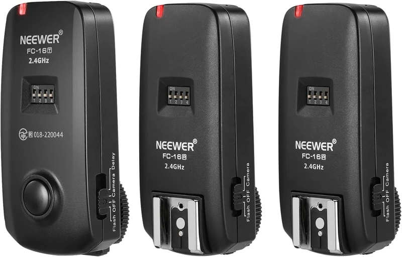 NEEWER FC-16 2.4G Wireless Camera Shutter Studio Flash Trigger with Two Receivers, Compatible with Nikon D7100 D7000 D5100 D5000 D3200 D3100 D600 D90 D800E D800 D700 D300S D300 D200 D4 D3S D3X D2Xs