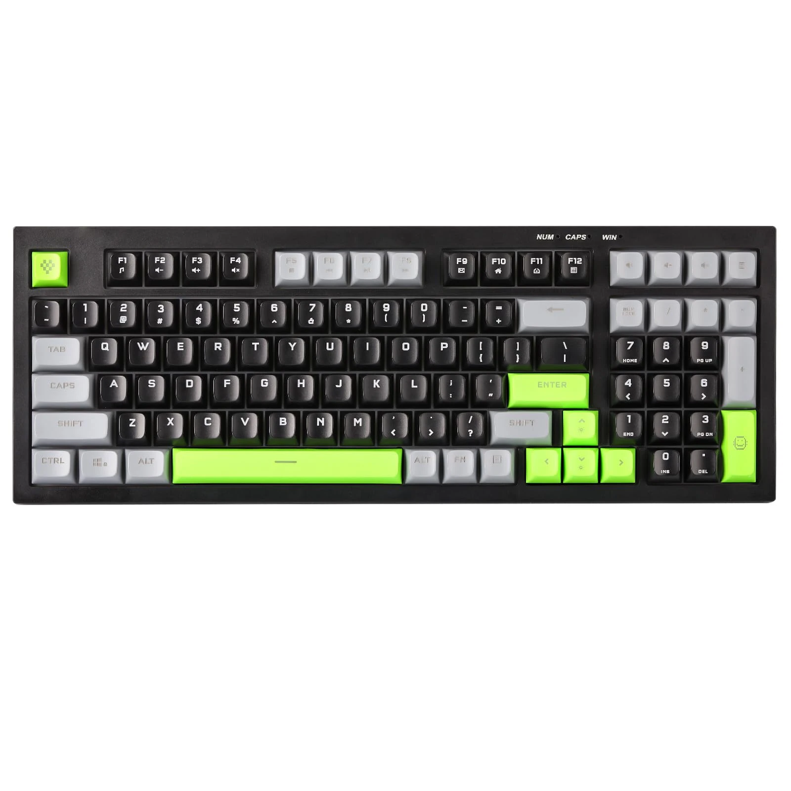 YUNZII D98 Wired Gaming Keyboard w/ RGB Backlight & Quiet MMP Keys, Full Numpad, Spill-Resistant, Anti-Ghosting, 98 Keys (Black & Green)