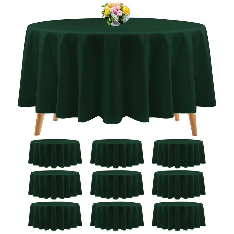 Teruntrue 10 Packs Premium Round Tablecloth 90 Inch Hunter Green Polyester Table Cloth Bulk Washable Polyester Fabric Tablecloths Table Cover for Wedding Party Banquet Buffet Table Holiday Dinner