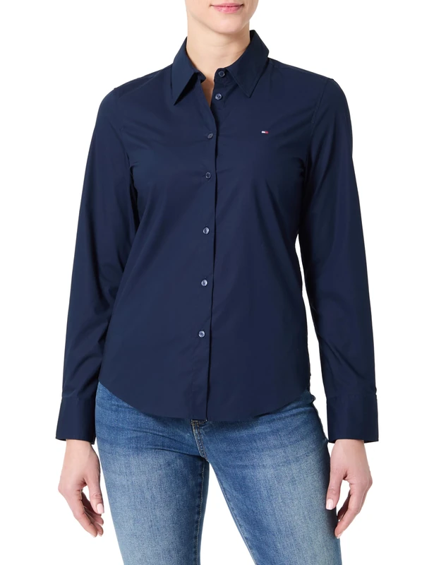 Tommy Hilfiger Women’s Cotton Shirt, Blue (Dark Night Navy), 14