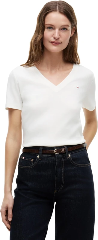 Tommy Hilfiger Women’s Short Sleeve T-Shirt New Slim Cody V-Neck, White (Nos Ecru), XXL