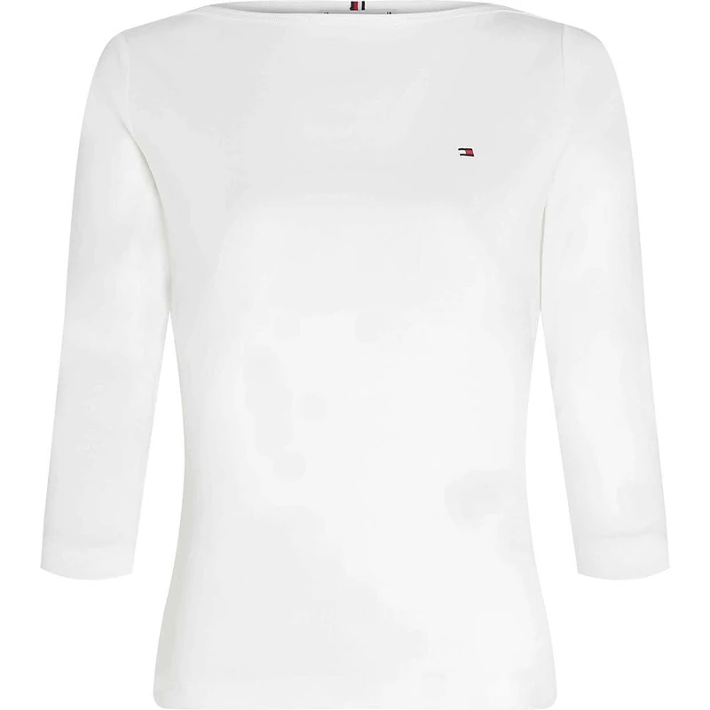 Tommy Hilfiger Women’s Long Sleeve Slim Fit New Cody Top with Boat Neck, White (Nos Ecru), S