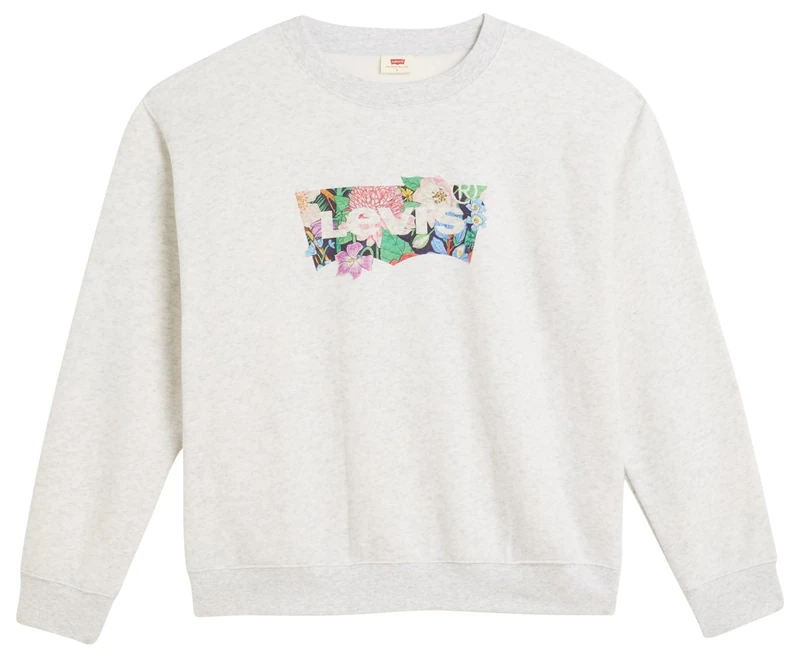 Levi's Women's Everyday Crew Sweatshirt, Crew Coloring Book Flower Bw Fill Orbit Hthr Grey, M