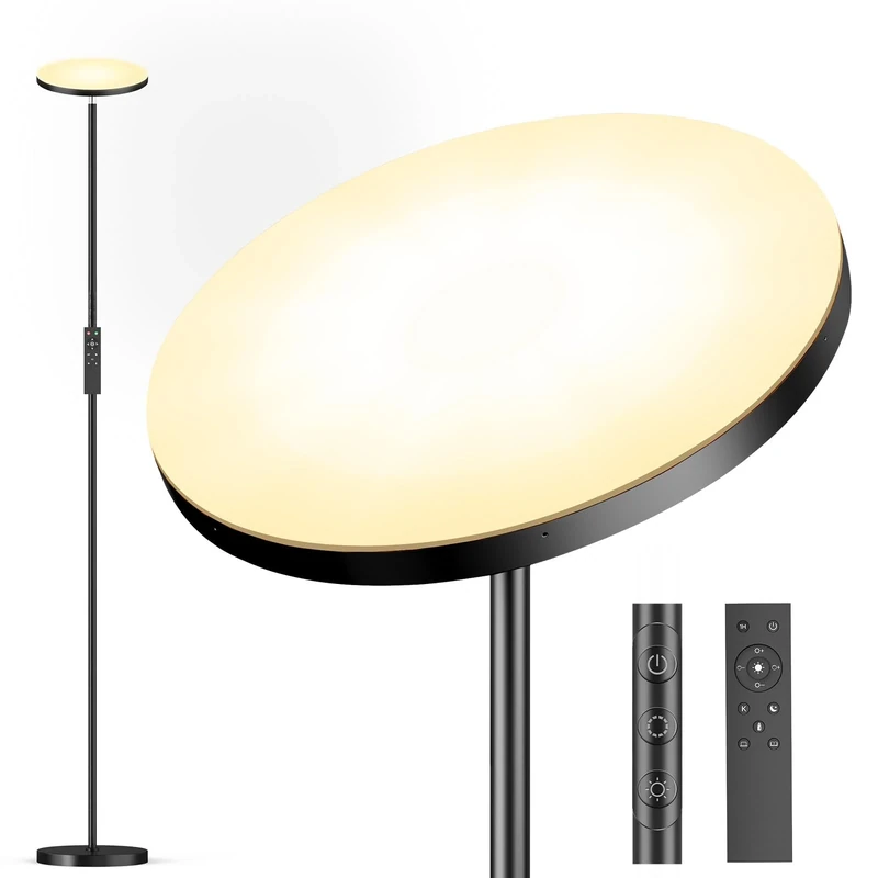 LED Uplighter Floor Lamp Living Room - 2700K-6500K Color Temperature, Modern Floor Lamp with Remote Control & Touch Control (Jet Black)