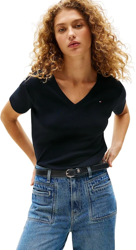 Tommy Hilfiger Women’s Short Sleeve T-Shirt New Slim Cody V-Neck, Blue (Nos Desert Sky), XL