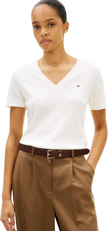 Tommy Hilfiger Women’s Short Sleeve T-Shirt New Slim Cody V-Neck, White (Nos Ecru), 3XL