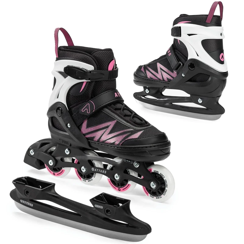 ATTABO Kylo Children's Inline Skates 2in1 Pink Versatile Adjustable Skates for Children 38-41 Comfort with 82A Wheels and ABEC-7 Bearings Excellent Fit