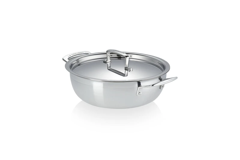 Le Creuset 53113240010550 3-Ply Stainless Steel Non-Stick Cooking Pot Diameter 24 cm Suitable for All Hobs Including Induction and Oven, Silver