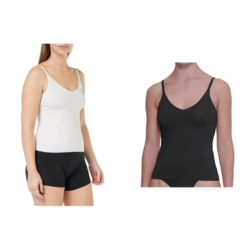 Sloggi Women's ZERO Feel 2.0 Spaghett, Silk White, L + Sloggi Women's ZERO Feel 2.0 Spaghetti Top, Black, L