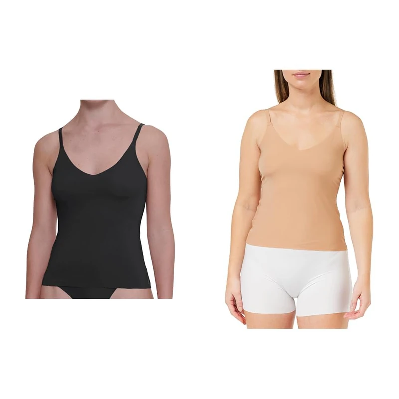 Sloggi Women's ZERO Feel 2.0 Spaghett, Black, M + Sloggi Women's ZERO Feel 2.0 Spaghetti Top, Nostalgic Brown, M
