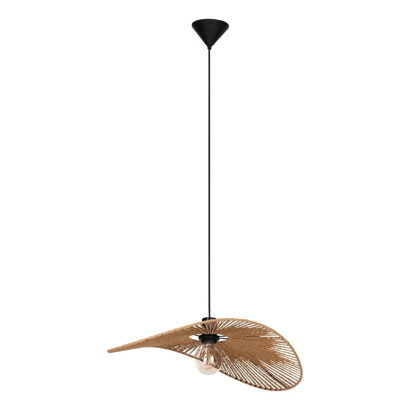 Eglo Pendant Lamp Siruela, Hanging Light Fixture Above Dining Table, FSC Certified, Made of Natural Paper and Black Metal, Fixture with E27 Socket, 40x56 cm