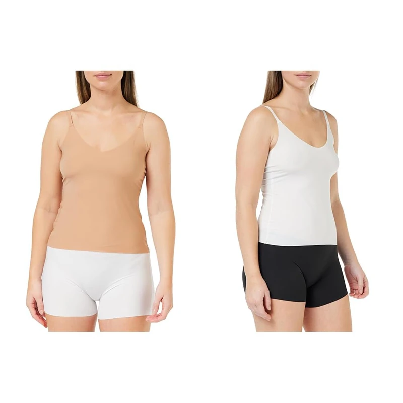 Sloggi Women's ZERO Feel 2.0 Spaghett, Nostalgic Brown, S + Sloggi Women's ZERO Feel 2.0 Spaghetti Top, Silk White, S