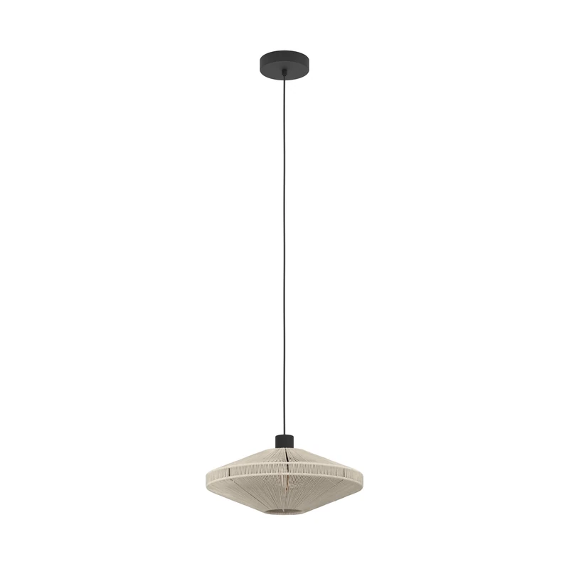 Eglo Pendant Lamp Midsumer, Dining Table Light Fixture, Japanese Style Room Lamp, Black Metal and Cream Textile, E27 Socket, Ø 38 cm