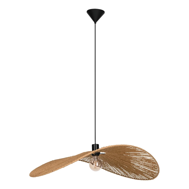 Eglo Pendant Lamp Siruela, Hanging Light Fixture Above Dining Table, FSC Certified, Made of Natural Paper and Black Metal, Lighting with E27 Socket, 60x80 cm