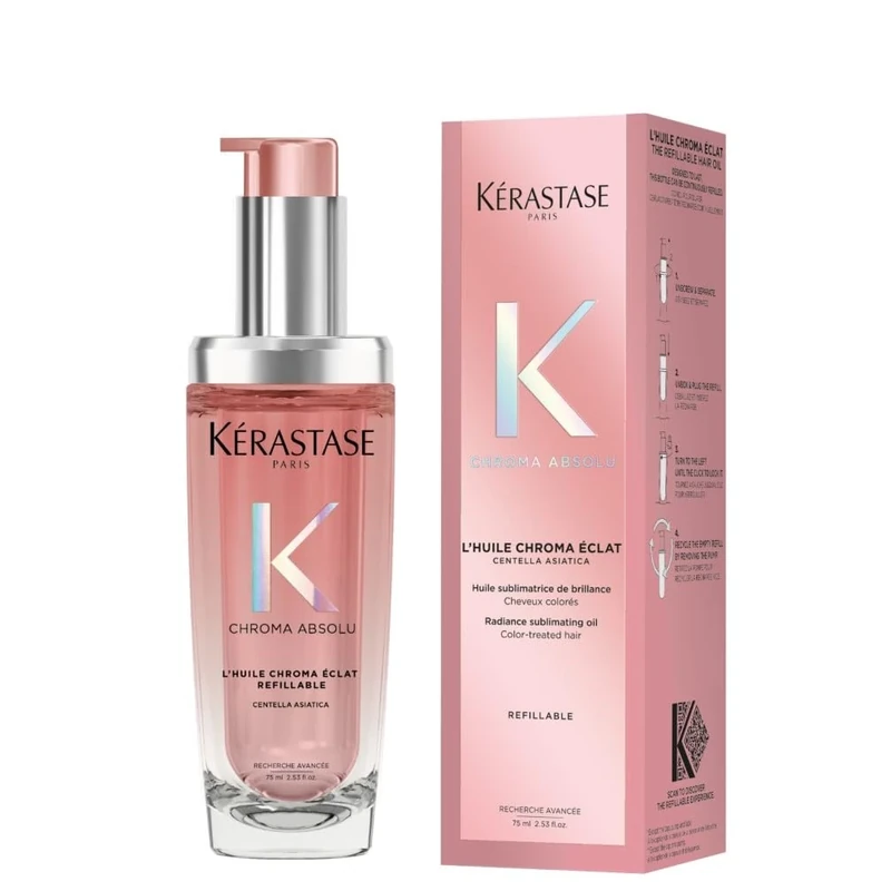Kérastase Chroma Absolu, High Shine Hair Oil for Damaged Colour-Treated Hair, Lightweight Formula with Lactic Acid, Huile Chroma Éclat, 75ml Refill