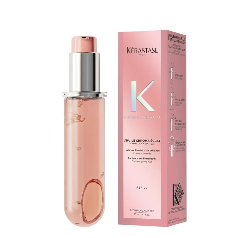 Kérastase Chroma Absolu, High Shine Hair Oil for Damaged Colour-Treated Hair, Lightweight Formula with Lactic Acid, Huile Chroma Éclat, 75ml Refill