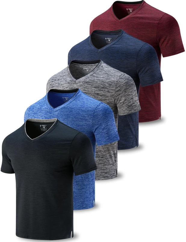 5 Pack Mens V-Neck Dry Fit T-Shirts, Active Athletic Short Sleeve Workout Tops, Performance Gym Tees (Available in Plus Size), Blue/Gray/Navy/Black/Maroon, XL