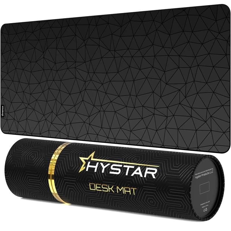 Hystar® Extended Gaming Mouse Pad | XXL 36" x 16" | 5mm Thick, Waterproof Surface, Smooth Polyester Fabric, and Natural Rubber Base | Poly (Black)