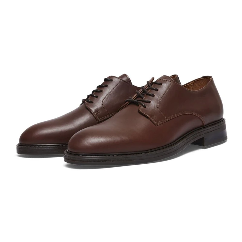 SELETED HOMME Men's Slhblake Leather Derby Shoe Noos, Demitasse, 9 UK