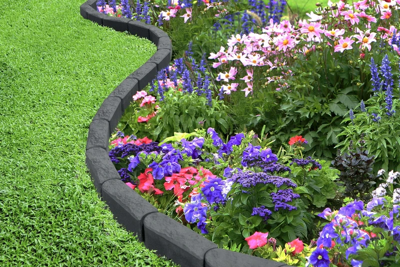 Marble Stone Effect 30x10x12cm Stomp Garden Edging Bricks, Recycled Rubber- (Graphite, Set of 8)