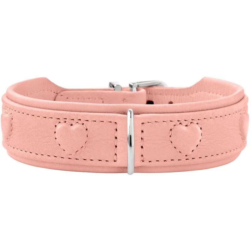 HUNTER SOHO X Love Dog Collar, Colour: Light Pink, Cowhide Leather, Soft & Supple, Padded and Fur Friendly, Sewn-in Hearts, Lightweight, for Small Dogs and Puppies, Made in Germany, Size: 32