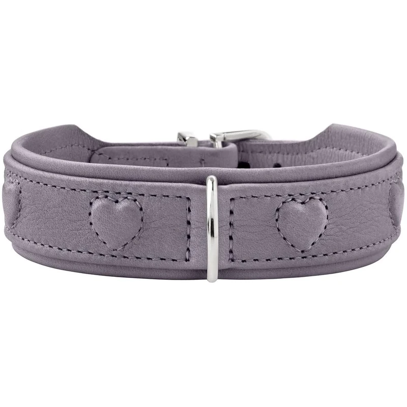 HUNTER SOHO X Love Dog Collar, Colour: Lilac Grey, Cowhide Leather, Soft & Supple, Padded & Skin-Friendly, Sewn-in Hearts, Lightweight, for Small Dogs and Puppies, Made in Germany, Size: 37