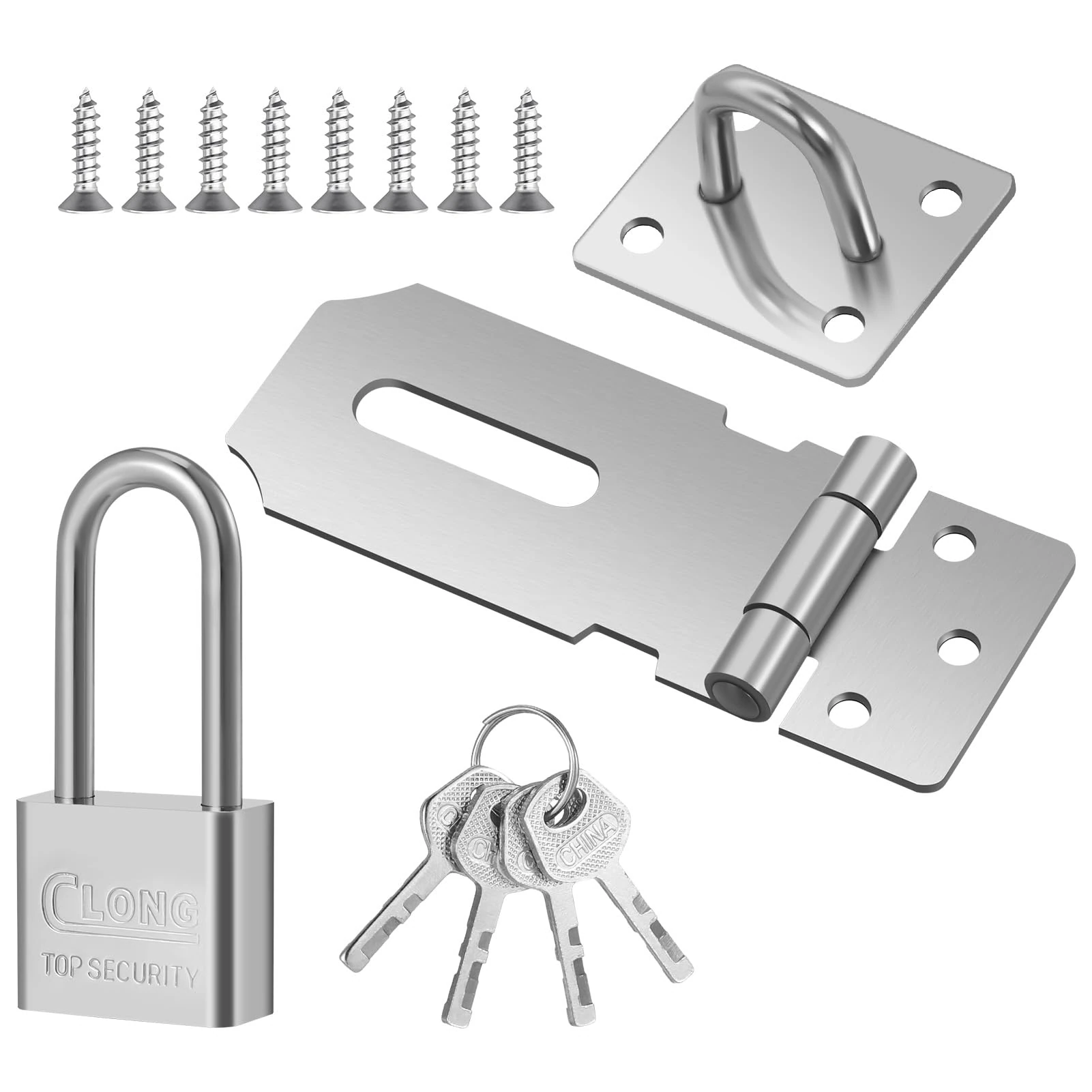 Saerryor Door Hasp and Staple with Padlock, Heavy Duty Shed Lock Hasp and Latch