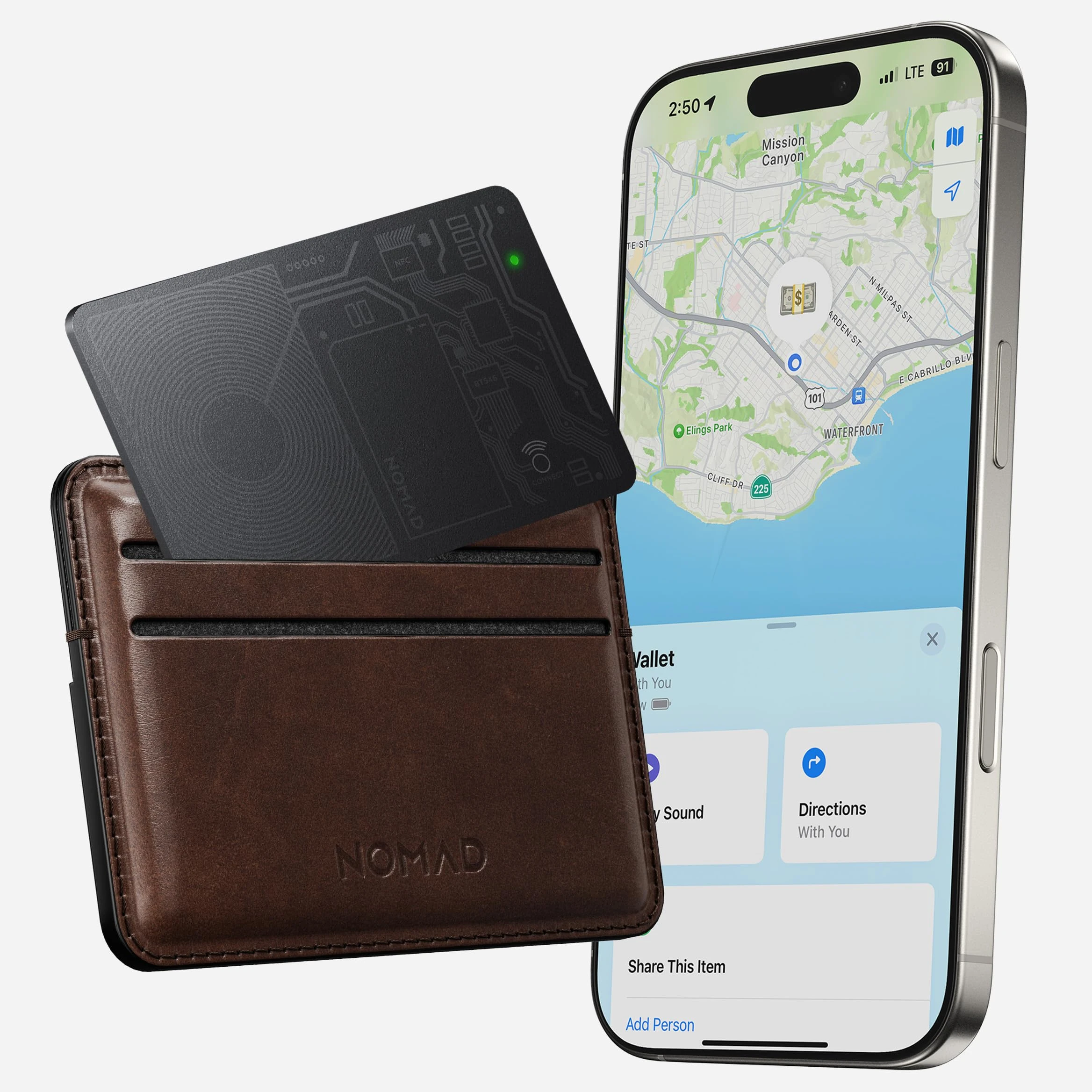 Nomad Tracking Card Carbide, Slim Card Tracker with IPX7 Waterproof and Dust Proof - Card Tracker for Wallet & Luggage, 5 Months GPS Tracker Long Battery Life, Rechargeable, Compatible with iOS Only