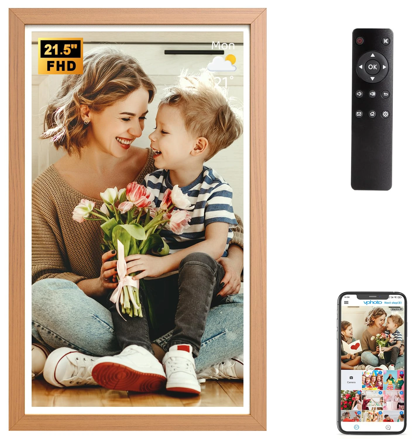 Large Digital Picture Frame 21.5"-WiFi-Photo-Frame - 1920*1080 IPS FHD Digital Photo Frame Display, 32GB, Wall Mounted, Load Photos Videos From Phone via App Email, Gifts for Mom Dad