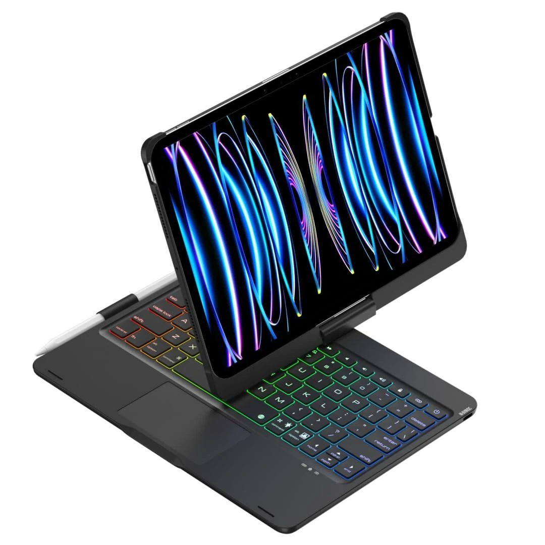 kaidisen 360 Rotatable Keyboard for iPad Pro 11-Inch M5/M4 2025/2024 (6th/5th Generation) Case with Touchpad 7 Color Backlight Foldable Backlit Keyboard,Black