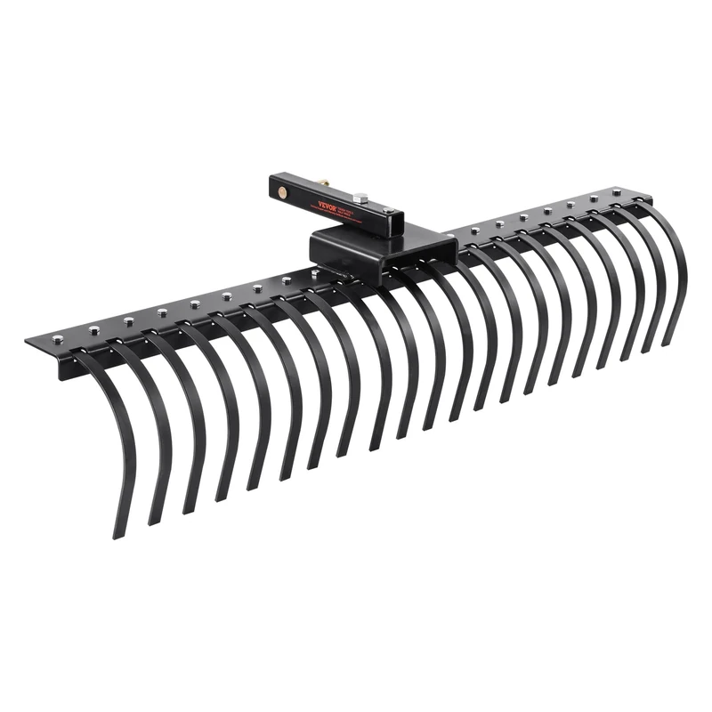 VEVOR Tow Behind Landscape Rake, 60" Tow Dethatcher with 21 Steel Coil Tines, Lawn Dethatcher Rake Attaches to 48" or 60" Toolbars and 3-point Suspension Systems, for Leaves, Pine Needles, and Grass