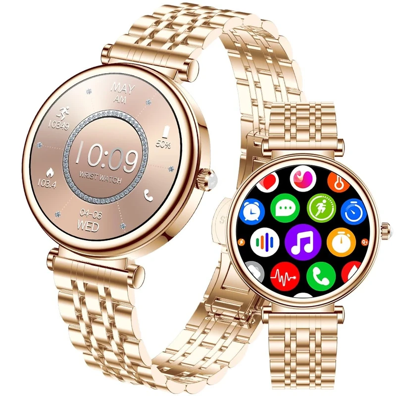 Women's Smart Watch, 1.27" Color Screen Smartwatch for Women IP67 Waterproof Fitness Activity Tracker with Heart Rate Sleep Monitor Pedometer for Android and iOS Phones (Full Gold RT-i109 New)