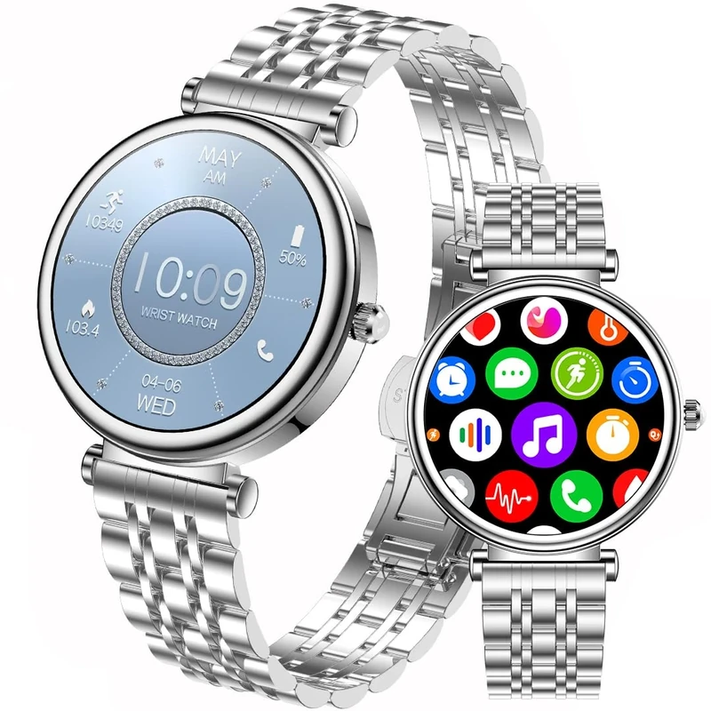 Women's Smart Watch, 1.27" Color Screen Smartwatch for Women IP67 Waterproof Fitness Activity Tracker with Heart Rate Sleep Monitor Pedometer for Android and iOS Phones (Full Silver RT-i109 New)