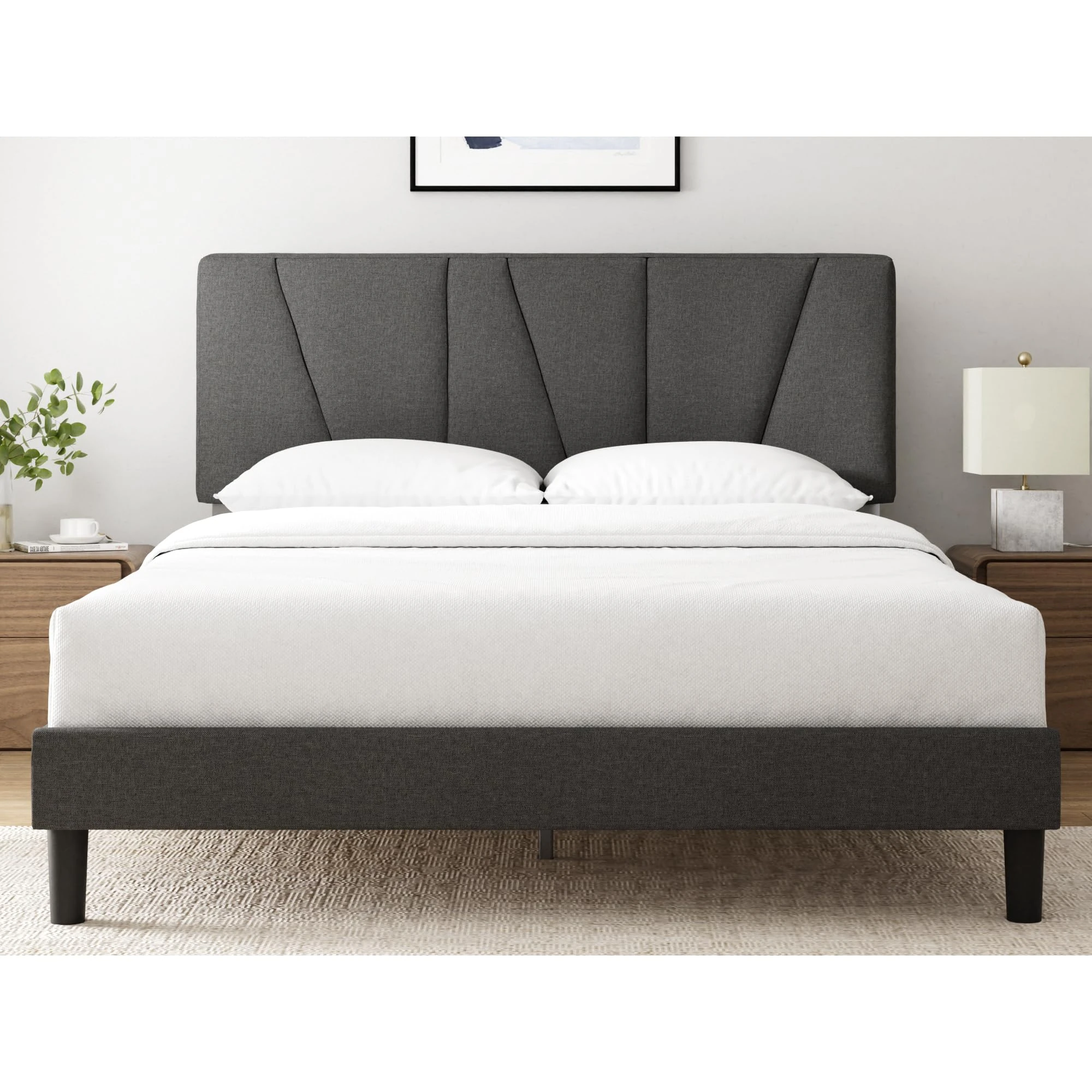 ZINUS Maya King Bed Frame with Headboard - 5ft (150 x 200 cm) - 11.8'' Height - Upholstered Bed Base - Wooden Slat Support - Easy Assembly - Dark Grey