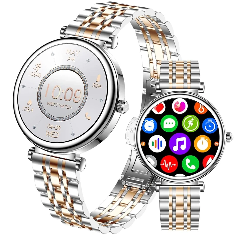 Women's Smart Watch, 1.27" Color Screen Smartwatch for Women IP67 Waterproof Fitness Activity Tracker with Heart Rate Sleep Monitor Pedometer for Android and iOS Phones (Two-Tone Silver RT-i109 New)