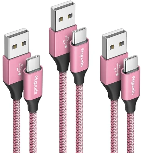 etguuds USB C Cable, (1M/1M/2M) Pink USB to USB C Cable 3A Fast Charging Type C Charger Cable Braided Compatible with Samsung S21 S22 S20 S10 S9 S8, Redmi Note 13/13C, Xperia, Switch