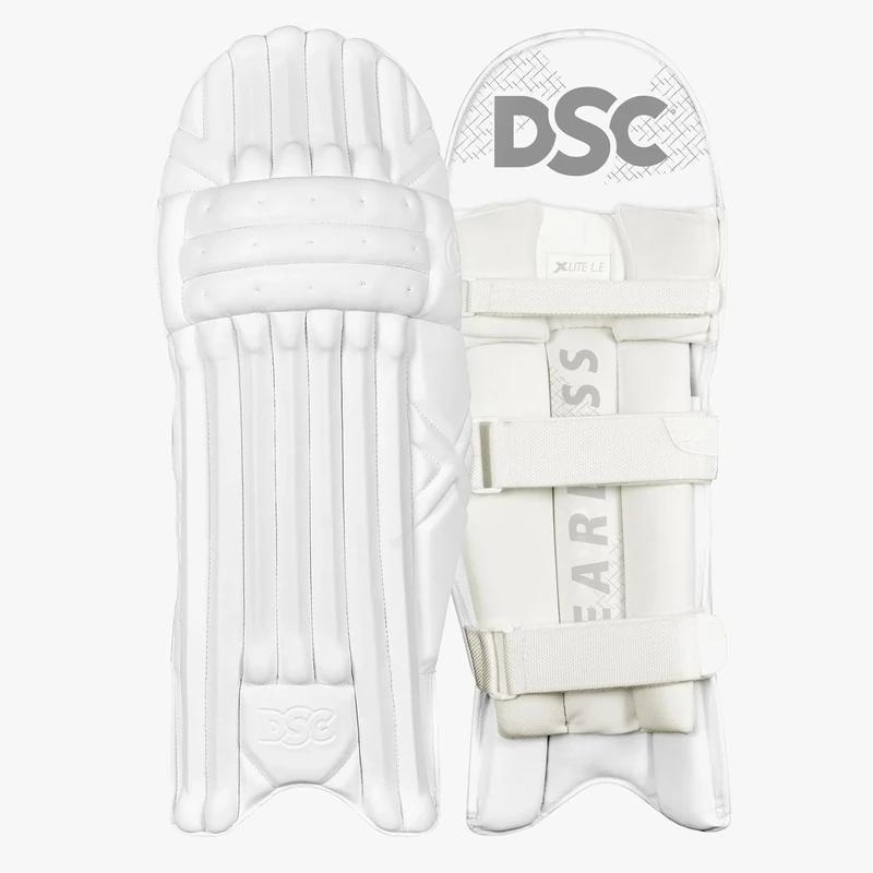 DSC Xlite 5.0 Cricket Batting Legguard | PVC Facing | Extended Side Wing for Extra Protection | Breathable Mesh Bolsters | Mesh Instep and 2” Wide Straps, White