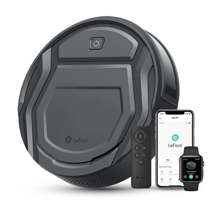 Lefant M210P Grey Robot Vacuum Cleaner Remote Control, Small Robot Robotic Vacuum 7.8cm Thin 28cm DIA, 2200 Pa Suction, Alexa Voice Control Self-Charging Robotic Vacuum Ideal for Pet Hair Hard Floor