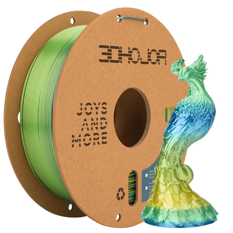 3DHOJOR Silk PLA 3D Printer Filament Silk Shiny Fast Gradient Color Change Rainbow Multicolor-Ivy