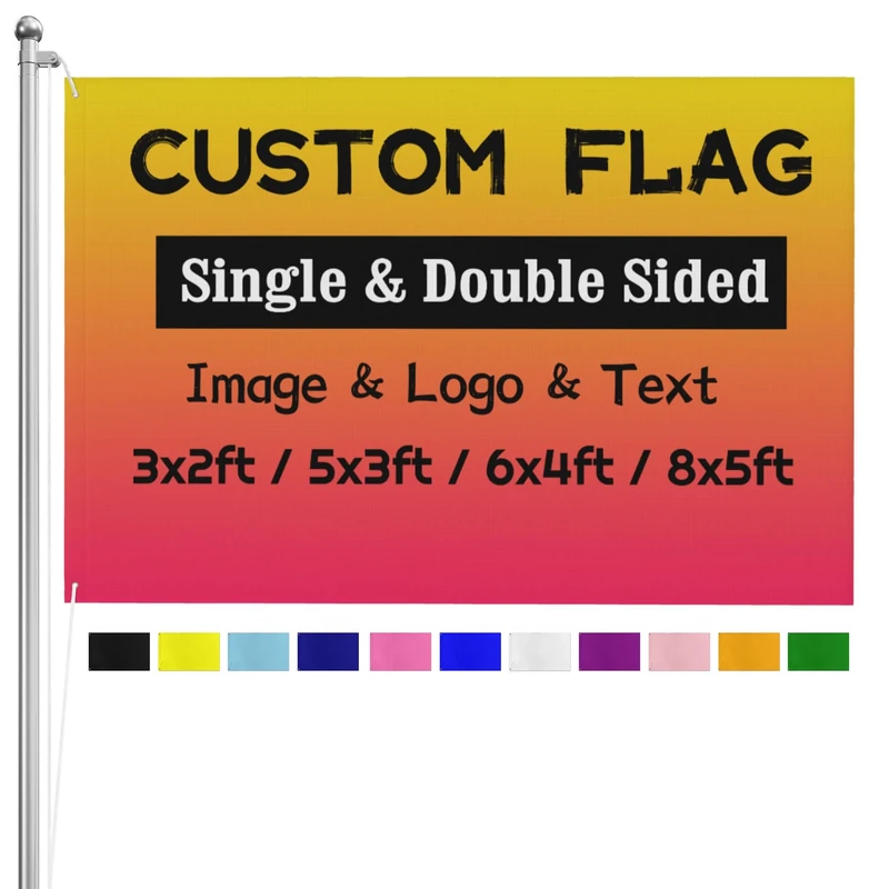 Custom Double Sided Flag Banner With Eyelets - Personalized 5ftx3ft/3ftx2ft/6ftx4ft/8ftx5ft - Make Your Own With Print Photo/Logo/Text for Festival, Birthday, Garden, Outdoor Yard