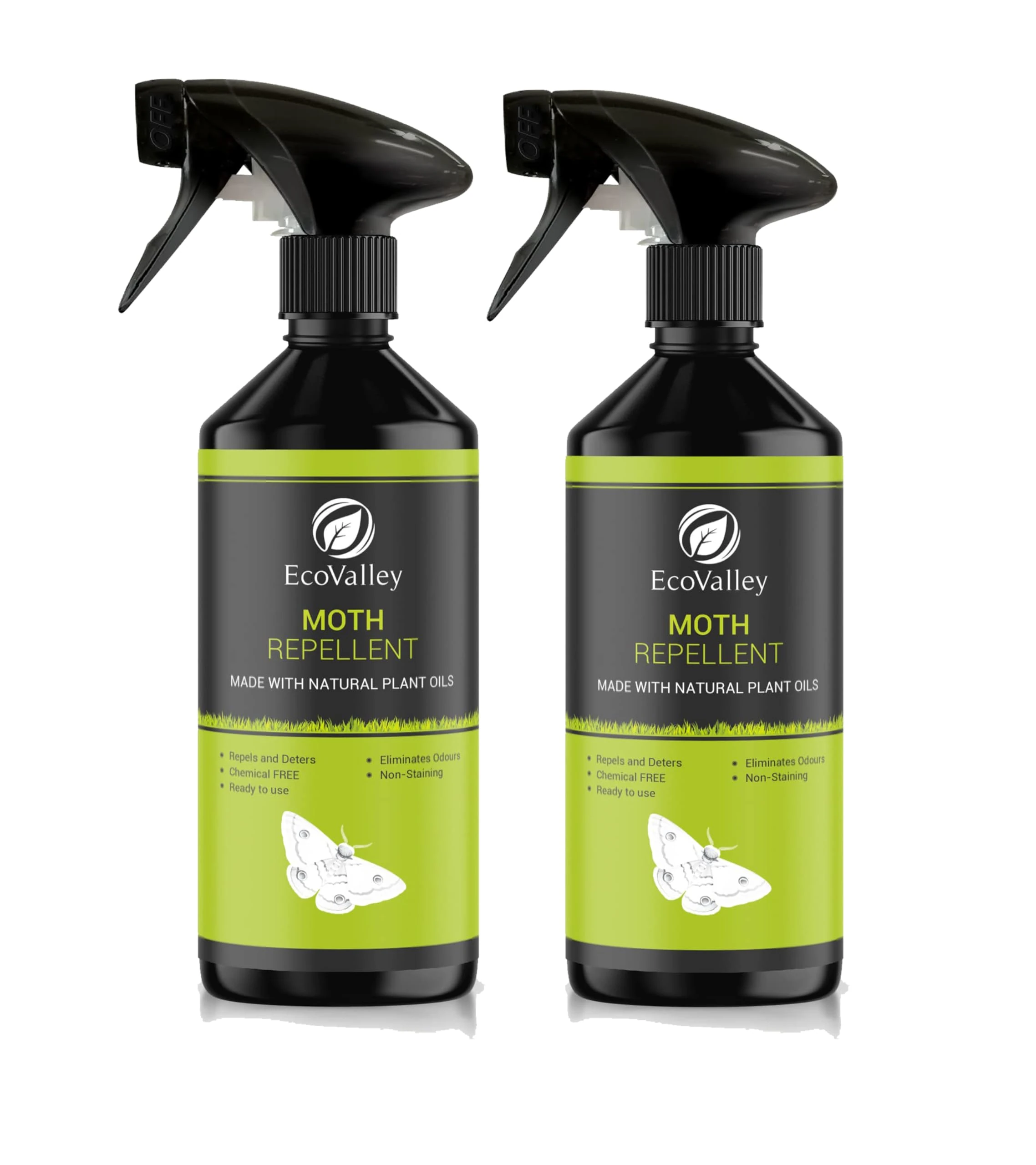 Ecovalley Moth Repellent for Wardrobes - Lavender Scented Natural Moth Killer - Plant based -Safe Alternative to Moth Balls - 500ml Fabric Protection Spray for Clothing & Carpet - Pack of 2