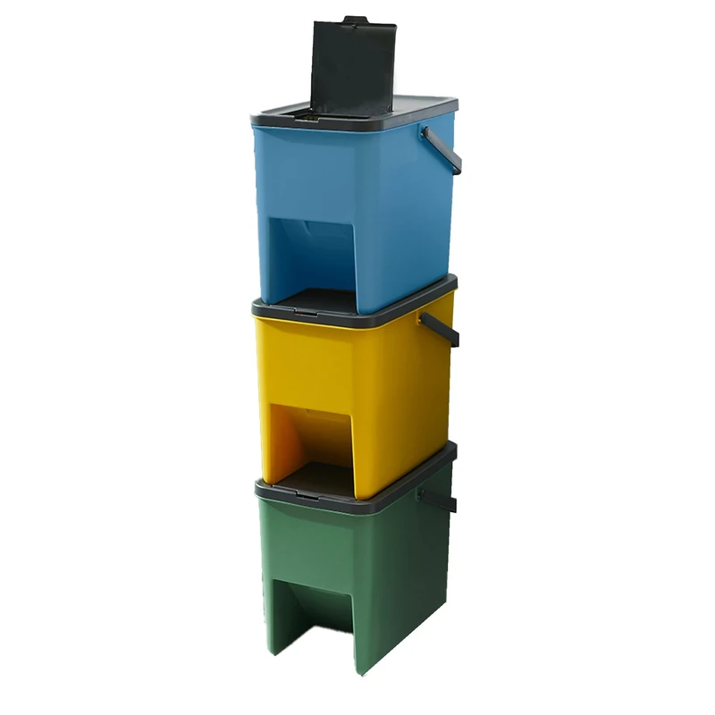 KITCHEN MOVE Bergen Set of 4 Recycling Bins 20L - 80L Plastic Recycling Bins - Yellow, Blue, Green and Grey