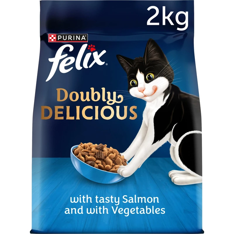 FELIX Doubly Delicious Salmon & Vegetables Dry Cat Food 2kg (Pack of 5)