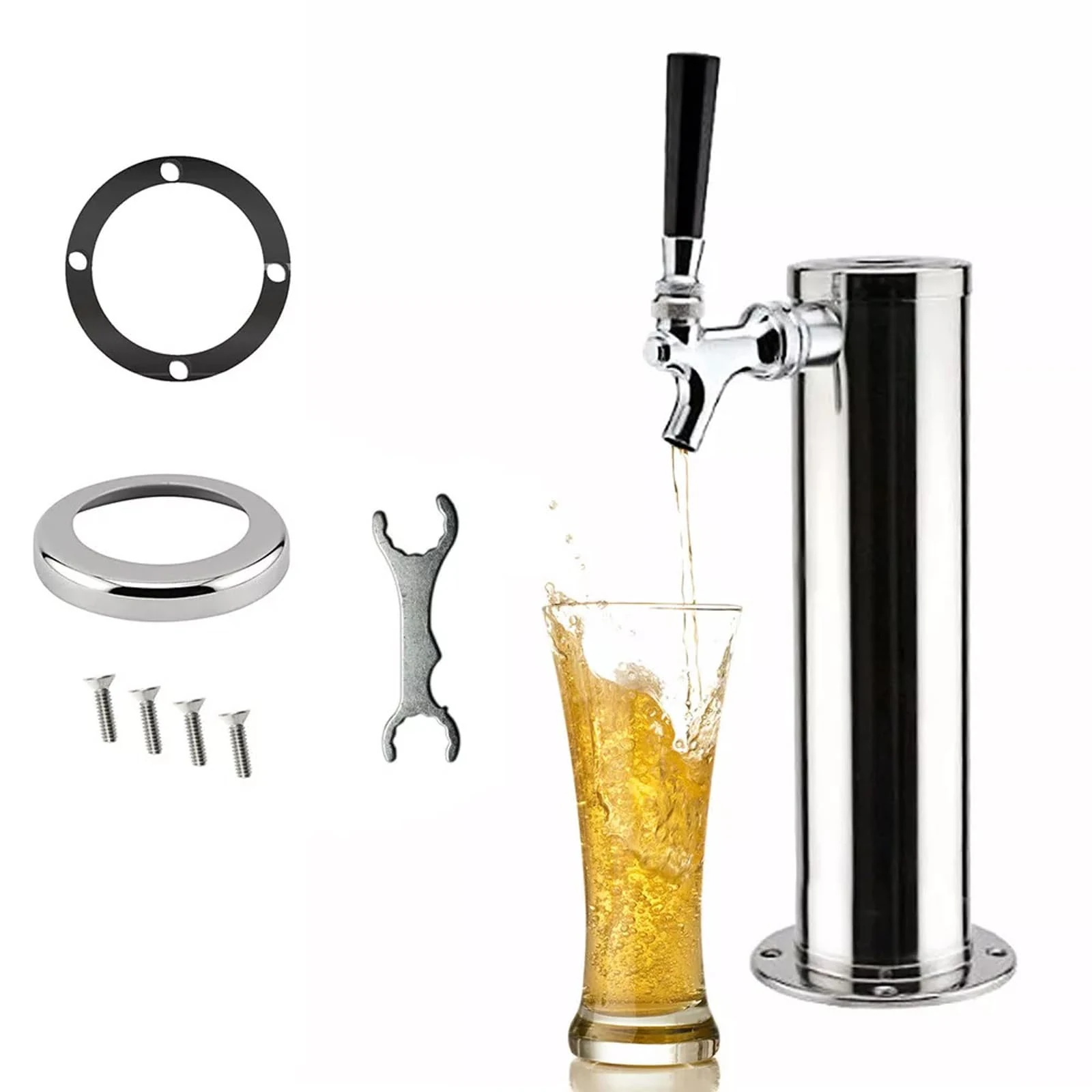 LENDISIY Draft Beer Tower, Stainless Steel Single Tap Draft Beer Tower with Tap, Column Beer Dispenser Beer Tower for House Bar