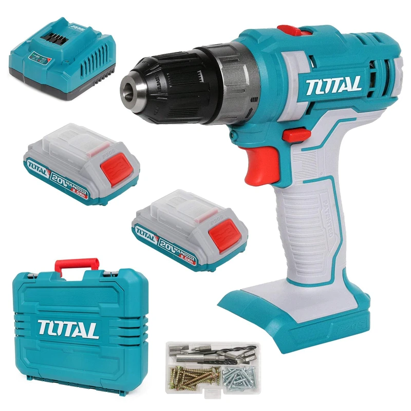 Total Tools Cordless Drill - 2pcs Battery Pack, Versatile Power Drills, Electric Power Drill Set and Accessories (Batteries and Charger Included)