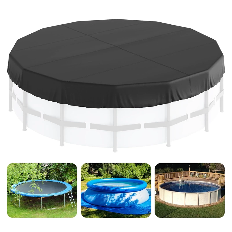 VEVOR 18 Ft Round Pool Cover, Solar Covers for Above Ground Pools, Safety Pool Cover with Drawstring Design, 420D Oxford Fabric Winter Pool Cover, Waterproof and Dustproof, Black