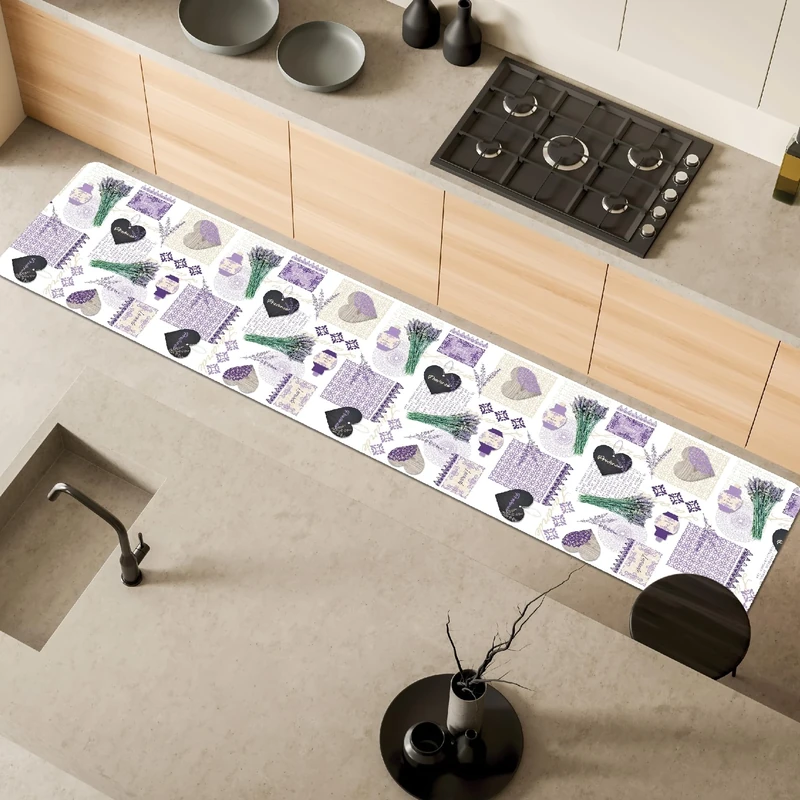 Comart - Malaga Kitchen Rug - Runner 100% PVC - Stain Resistant - Non-Slip - Waterproof - Machine Washable Mat - Modern Lane for Kitchen and Hallway - Lavender - 55 x 270 cm - Image 1